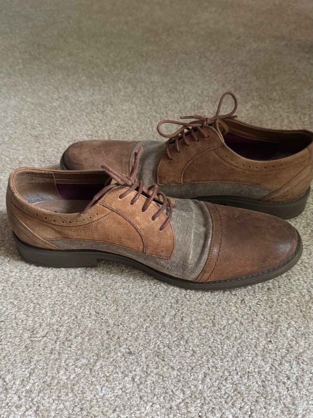 Clarks Brown Canvas and Suede Cap-Toe Oxfords - Picture 3 of 7